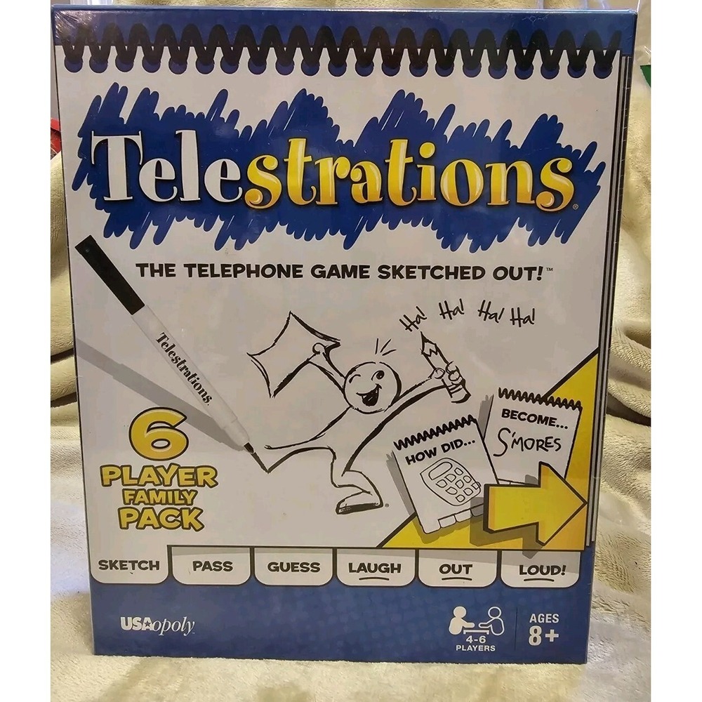 TELESTRATIONS The Telephone Game Sketched Out 6 Player Family Pack, NEW & SEALED